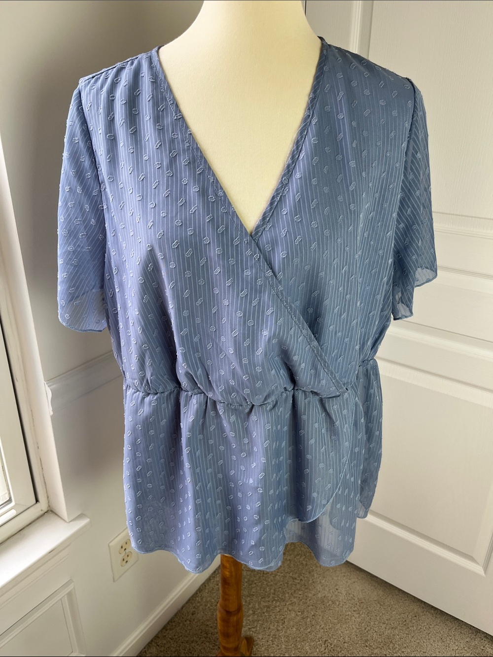 SHEIN Curve Sky Blue Wrap Peplum Blouse